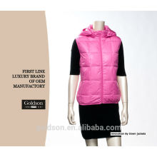 2017 Zhejiang provincia manufactory mujeres rosa sin mangas hasta chaqueta con capucha / Lady abajo chaleco